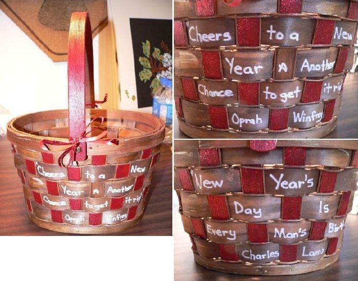 Happy New Year Hand Painted Basket by Linda Lewis