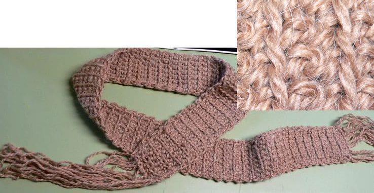 "Wheat" Hand-Crocheted Fun Scarf by Linda Lewis